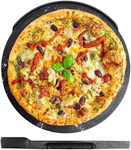 NerdChef Speed Steel Round - High Performance Pizza Baking Stone | Integrated Backstop & Handles | Heating Fins (14" x .90" Thick)…