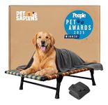 PETSAPIENS Folding Elevated Dog Bed Large Size with Blanket(42x24x8Inch) | All-Seasons Comfort with Washable Nylon Mesh | Dog Cot Bed for All Breeds I Anti-Skid and Waterproof Bed for Dogs| Multicolor