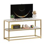 TV Stand for TVs up to 50 Inch, Modern 2 Tier Entertainment Center with Marble Wooden Veneer Top and Gold Metal Base, 42" Media Console Table, with Storage for Living Room Bedroom