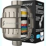 SparkPod High Output Shower Filter Capsule- Rejuvenates Skin & Hair Health (Reduces Eczema & Dandruff), Filters Chlorine, Heavy Metals & Impurities | 1-min Installation (Brushed Nickel, New Formula)