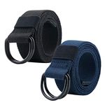 Alphyly Neries Canvas Belt, Cloth Belt Double D-ring Belt, Canvas Web Belt for Men/Women Casual Belt, Black+Dark Blue, 47''long, for waist size 36-39''