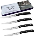 STEWART & BRADLEY Steak Knives Set of 4, Full Tang, Premium German Steel #4028, Razor Sharp Stainless Steel Steak Knives, Lightweight 5 Inch Serrated Blade. Steak Knife Set for Every use.