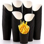 Lawei 100 Pack French Fries Cup, 16 oz Disposable French Fries Holder, Take-out Party Baking Supplies Waffle Popcorn Boxes, Paper Containers Wedding Charcuterie Cups Paper Cones for Food, Black
