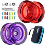 Pack of 2 Yoyos K2 Crystal, Durable Plastic Yoyo for Children Beginners, Professional Fingerspin Yo-Yo with Extra Removal Tool + 12 Yo-Yo Cords + 2 Bags (Purple + Red)