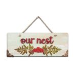 Chalk My Theme Our Nest Quote Rustic Vintage Wooden Door Or Wall Hanging With Leaves And Flowers|Home Decoration Item - 12.7 Cm