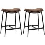 HOMCOM Breakfast Bar Stools Set of 2, Microfibre Upholstered Barstools, Industrial Bar Chairs with Curved Seat and Steel Frame for Dining Room, Kitchen, Brown