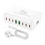 70W Multi USB Charger Plug Charging Station USB-C and USB Fast Charging Block with Multiple 20W USB-C port Power Adapter for Apple iPhone, iPad, Android Phone, Smart watches etc