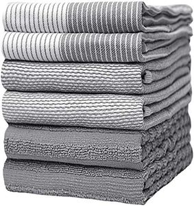 Premium Kitchen Towels (20”x 28”, 6 Pack) | Large Cotton Kitchen Hand Towel | Flat & Terry Dish Cloths | Highly Absorbent Tea Towels Set with Hanging Loop | Gray