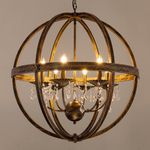 TOCHIC Farmhouse Chandelier 30''W Large Globe Orb Crystal Chandelier Light, Antique Bronze Globe Pendant Hanging Lighting for High Ceiling, Dining Room, Living Room, Foyer, 6-Light