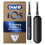 Oral-B iO5 Electric Toothbrushes for Adults, 2 Toothbrush Head & Travel Case, 5 Modes with Teeth Whitening, UK 2 Pin Plug, Black