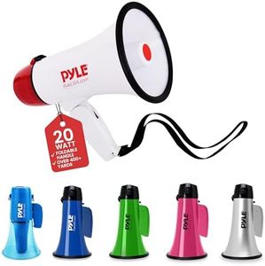 Pyle Megaphone Speaker PA Bullhorn - 20 Watts & Adjustable Vol Control w/ Built-in Siren & 800 Yard Range for Football, Baseball, Hockey, Cheerleading Fans & Coaches or for Safety Drills - PMP20,White