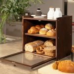 CheerNest Solid Wood Bread Box for Kitchen Countertop with 50 Count Deli Paper, Double Layer Large Capacity Wooden Breadbox, Vintage Food Storage Container for Kitchen Counter Corner, Brown