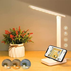 LED Desk Lamp, HF Direct Reading Lamp with Touch Control, No Flicker, Foldable Table Lamp USB Plug, Eye Caring Reading Light for Office, Home, Dormitory (Desk Lamp, White)