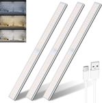 DFGOTOP Wireless Under Motion Sensor Cabinet Night Light Ultra Thin 3 Color,USB Rechargeable Light with 2000MAH Batter for Kitchen Bedroom Closet Tent Stairs (35CM-96LED-3PCS)