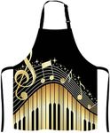 Lefolen Black And Gold Music Notes Bib Apron with Adjustable Neck for Men Women,Suitable for Home Kitchen Cooking Waitress Chef Grill Bistro Baking BBQ Apron