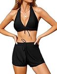 Yusongirl Swimsuits Bathing Suit for Women Push Up Womens Bikini Halter Top with Boyshorts Two Piece Bathing Suits Swimwear Black