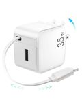 Retractable Wall Charger,35W PD Fast USB Charger Adapter with Retractable Cord for Apple iPhone 15/14,iPad,Tablet,Compact Portable Charger Block for Multiple Devices