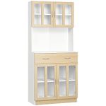 HOMCOM 71" Kitchen Buffet with Hutch, Freestanding Pantry Cupboard with Central Drawer, 2 Glass Door Cabinets and Countertop, White