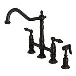 Kingston Brass KS1270ALBS Heritage 8" Center Kitchen Bridge Faucet, 8-9/16" in Spout Reach, Matte Black