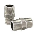 Hooshing 2PCS Hex Nipple 1/2" Male x 1/2" Male NPT Stainless Steel 304 Threaded Pipe Fittings for Brew Kit Home Piping