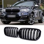 SNA F15 Grill for X5 F15 X6 F16 X5M X6M 2014-2019 (ABS Gloss Black Kidney Grill, Double Slats, 2-pc Set)