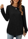 XIEERDUO Sweaters for Women Fall Clothing Trendy 2024 Crewneck Tunic Knit Tops for Women Side Split Casual Long Sleeve Shirts Black L