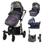 Cosatto Giggle Quad Pram Pushchair Everything Travel System – From Birth to 20kg, RAC Port i-Size Car Seat, Adaptors, ISOFIX Base, Footmuff & Bag (Fika Forest)