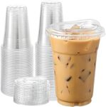 AOZITA 100 Sets, 16 oz Crystal Clear Plastic Cups With Sip Lids, Disposable Cups With Sip Through Lids for Iced Coffee, Smoothie, Milkshake, Cold Drinks