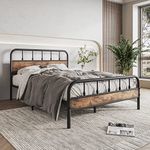 Elegant Home Products Full Bed Frame with Wood Headboard and Footboard,Sturdy Steel Slats,Metal Platform Bed Frame,No Box Spring Needed,Noise Free Mattress Foundation Black & Rustic Brown