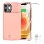 GIN FOXI Battery Case for iPhone 12/12Pro, 7000mAh Ultra-Slim Battery Charging Case Rechargeable Anti-Fall Protection Charger Cover Extended Batteries Pack for iPhone 12Pro/12 (6.1 inch)Pink