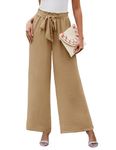 Yuson Girl Womens Wide Leg Trousers Flowy Palazzo Pants Lightweight Elasticated Waist Summer Pants with Pockets Causal Loose Work Trousers Adjustable Knot Lounge Pants for Ladies