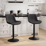 YOUTASTE Black Bar Stools Set of 2 Faux Leather Padded Counter Height Bar Stool,Modern Metal Diamond Barstools with High Back,Adjustable Swivel Bar Chairs Home Kitchen Dining Island