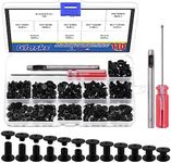 Glarks 110 Sets 6 Sizes Chicago Screws Leather Rivets with Punch and Screwdriver Kit, M5 x 4/5/6/8/10/12mm Chicago Button Binding Post Screw Nail Rivets for DIY Leather Craft Bookbinding (Black)