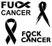 Cancer Ribbon Decal 4 Pack: FU Cancer, Ribbon, Tattered Ribbon, Breast Cancer Awareness Decals (Small ~3.5", Black)