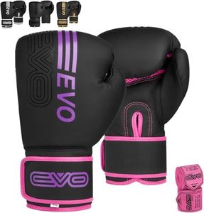 EVO Fitness Matte Black Boxing Gloves MMA Muay Thai Martial Arts Kick Boxing Sparring Training Fighting Men Punch Bag Women Pink Gloves with Hand Wraps (Pink, 8 OZ)