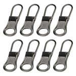 8pcs Zipper Pull Replacement, Zipper Pullers Detachable Zipper Tab Repair Handle Mend Fixer Zipper Head Metal Pull Cord Extender for Clothing Backpack Jackets Pants Boots Luggage(Dark Grey)