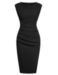 ihot Black Dress Women Bodycon Ruched Sleeveless Party Cocktail Wedding Guest Club Dresses Casual Church Work Side Split Midi Dress,Black,Large