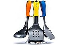 Axer Nylon Cooking Utensils Set with Rotating Stand & Elevated System - Multi-Colour Kitchen Set of 6 Cooking Tools - Include Spoon Ladle Skimmer Turner Spatula & Pasta Server - Dishwasher Safe