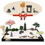 14" x 10" Large Japanese Zen Garden for Desk - Zen Garden Kit with 25+ Accessories - Sand Garden Decoration Included Sand Tray,Zen Garden Rake, Trees,Incense Burner,Door,Well,Bridge Zen Gifts Women