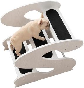 AUTATUE Wooden Dog Stairs,16¾"Wx23¼Dx19⅜H 3Steps Ramp Ladder,Small or Senior Dogs for Pet LUNDERLAND Design WhiteMaple GrainPattern