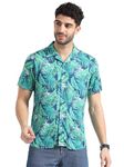 GLORYBOYZ Half Sleeve Printed Shirts for Men Relaxed Fit Tropical Leaf Hawaiian Stylish Men's Casual Shirt Revere Collared Neck Fashionable Goa Beach Vacation Summer Shirts for Men (Blue 4XL)