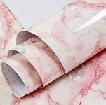 Wolpin Wall Stickers Marble Wallpaper Furniture (45 x 300 cm) Kitchen Cabinets, Almirah, Plastic & Wooden Tabletop, Wardrobe, Makeover PVC DIY Self Adhesive, Jade, Pink & White Decorative Wallpaper