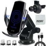 YUSHI Wireless Car Charger,15 W Qi Charging, Automatic Sensor Auto-Clamping Car Phone Holder, Windshield Dashboard Air Vent Car Phone Mount,compatible for iPhone, Xiaomi, Google, Honor,OPPO,etc