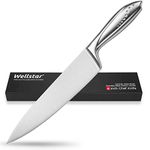 Chef Knife 8 Inch WELLSTAR, Razor Sharp German Stainless Steel Blade with Comfortable SS Hollow Finger Guard Handle for Kitchen Meat Sushi Vegetable Fruit Cutting Slicing Dicing, Gift Box