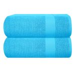 GLAMBURG Premium Cotton Oversized 2 Pack Bath Sheet 35x70-100% Pure Cotton - Ideal for Everyday use - Ultra Soft & Highly Absorbent - Machine Washable - Turquoise Blue