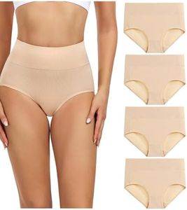 wirarpa Women's Cotton Postpartum Underwear High Waisted Ladies Panties Full Coverage Briefs 4 Pack Beige 5X-Large