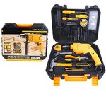 Homdum 13Mm 680W Re Impact Drill Machine Tool Kit Set 115Pc Professional Hammer Drill And Smart Hand Tools Kit For Home With Speed Control And Reverse Forward Function., Yellow