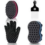 Magic Twist Hair Sponges Set, Big Holes Sponge Brush for Hair, Curling Sponge Glove for Men Women Curls with Metal Afro Pick(6.7 inch)