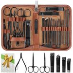 Manicure Set, Professional Nail Clippers Pedeicure Kit 26 Pieces Nail Care Tools for Travel & Grooming (Brown)