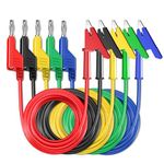 Cleqee 5PCS Stackable 4mm Banana Plug to Crocodile Clip Test Leads 3.3ft/1m Soft Flexible Cable Wire Alligator Clip Test Clamp for Electrical Testing 5 Colours